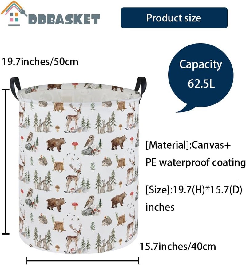 DDBASKET Kids Laundry Basket Animal Hamper for Nursery Woodland Hamper Cute Kids Storage Bin Organizer Room Decor for Home(Woodland animal) - Image 2